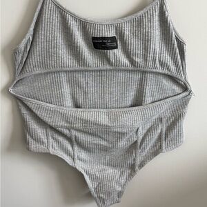 Fashion Nova Gray Ribbed Cut Out Bodysuit Set
